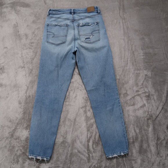 American Eagle Jeans Womens 6 Blue Mom Pants Whiskering Slim Straight Distressed - Picture 4 of 16